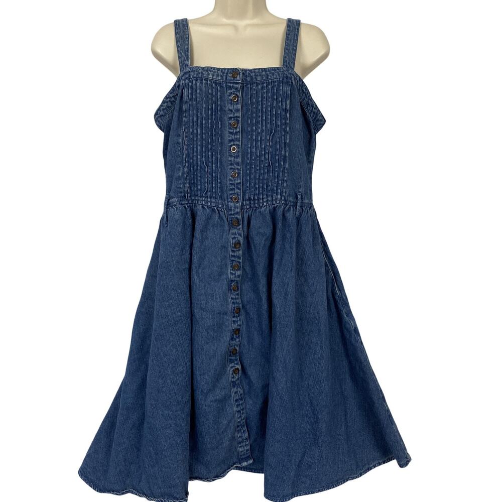 Vintage Christopher & Banks‎ Denim Dress Large Pockets Button Front Y2K Western